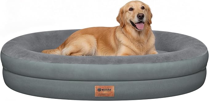 Orthopedic Dog Bed for Large Dogs, Waterproof Dog Bed for Large Size Dogs with Bolsters, Egg Crate Foam Sofa Bed with Washable Removable Cover & Non-Slip Bottom, Grey