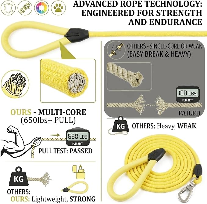 Dog Leash, 5ft Dog Rope Leashes,Braided Dogs Leashes,Leather Leads,Pet Leash for Small Dogs,Resistant Lead Rope,Puppy Leads,Pet Lead for Small, Medium, Large Dogs(Light Yellow, 5 FEET)