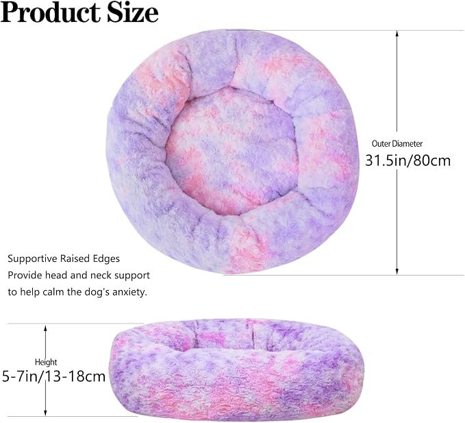 Calming Dog Bed for Medium Dogs Cats, Puppy 31'' Round Anti-Anxiety Warm Fluffy Plush Faux Fur Bed, Soft Anti-Slip Donut Washable, Cozy Medium Puppy Bed, Fits up to 50 lbs Pets