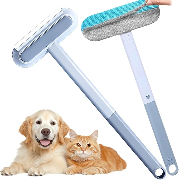 No Kneeling Pet Hair Remover – 4-in-1 Reusable Tool for Dog & Cat Hair, Standard Handle (17.7") for Furniture & Car Seats – Back-Saver, 1-Pack
