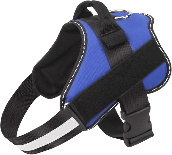 Dog Harness, No-Pull Reflective Dog Vest, Breathable Adjustable Pet Harness with Handle for Outdoor Walking - No More Pulling, Tugging or Choking (Blue, L)