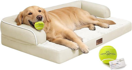 Comfort Expression Large Dog Bed Washable - XL Orthopedic Dog Beds Waterproof Pet Couch Memory Foam Sofa Bolster with Removable Cover - 42 x 30