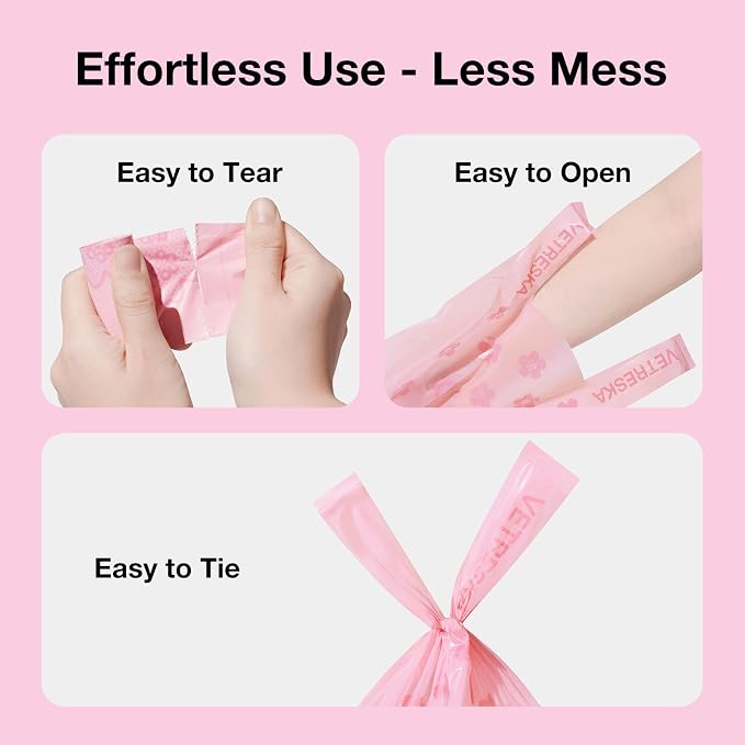 VETRESKA Dog Poop Bags with Handles 240 Count, Floral Scented Waste Bags, Leak-Proof Thick Dog Bags for Poop, Easy-Tie Large Poop Bags, 16 Refill Rolls for Dog Walking Cat Litter