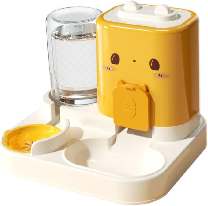 Baoblaze 2 in 1 Automatic Pet Feeder Removable Drinking Household Supplies Water Dispenser Pet Feeding Bowl for Small Dogs Kitten Puppy Bunny Animals, Yellow