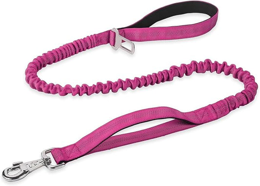 BUMBIN 6Ft Dog Leash Large Dogs, Bungee Dog Leash with 2 Handles, Heavy Duty Leashes for Medium Small Dogs, No Pull Shock Absorbing，with Car Seat Belt for Training, Pink