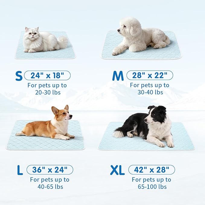 Pet Cooling Mat Scratch Resistant QMAX>0.5 Instant 6-12°F Drop, No Water or Electricity Needed Self Cooling Crate Mat for Bed, Floor, Car Travel Indoor Outdoor Summer Use Light Blue 36" x 24"
