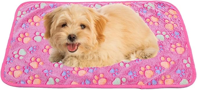 DOOVID Pet Blanket Soft Fluffy Fleece Pet Mat Doggy Flannel Blanket Dog Cat Cute Paw Print Pet Blankets Pink Paw Small(23 * 16")