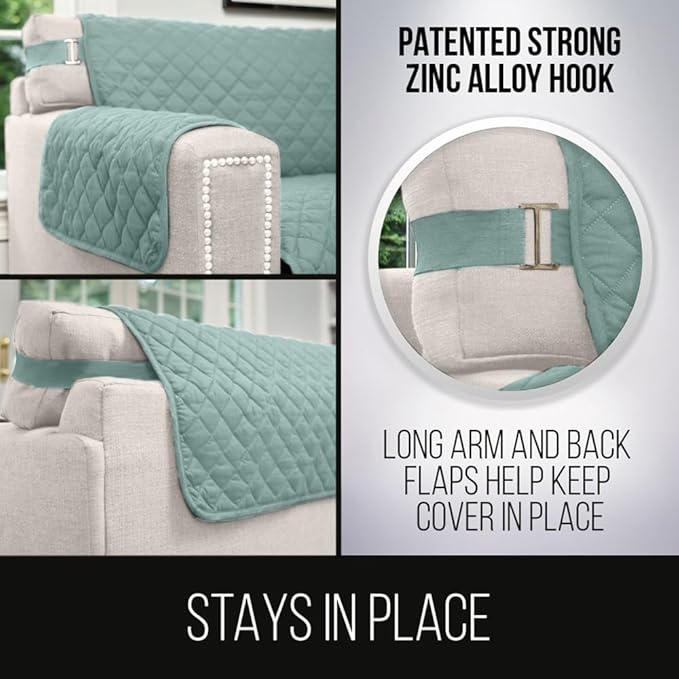 Sofa Shield® Couch Recliner Covers for Dogs, Reversible Furniture Protector with Strap, Stain and Tear Resistant Cushion Cover, 28 inch Seat, Machine Washable Slipcover Pets, Cats, Seafoam Cream