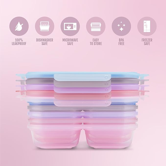 Ello Snap & Nest 10-Piece 2 Cup Plastic Divided Snack Pack Set, Reusable Food Containers for Healthy Eating, Freezer, Dishwasher Safe, Berry Fields