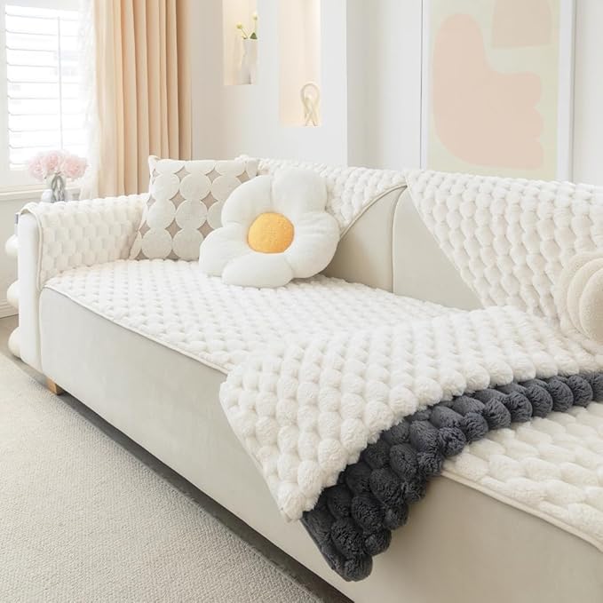 Awjcsv Couch Cover for Dogs Washable, Waterproof Couch Covers for 3 Cushion Couch Sofa Pet Friendly, Soft and Anti Slip (White, 1pc/28"x 71")