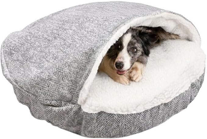 Snoozer Cozy Cave Dog Bed - Indoor Dog Bed with Cover Cave, Covered Calming Burrow for Small & Medium Sized Pets with Blanket Attached, Enclosed, Removable Washable Cover - Large, Palmer Dove