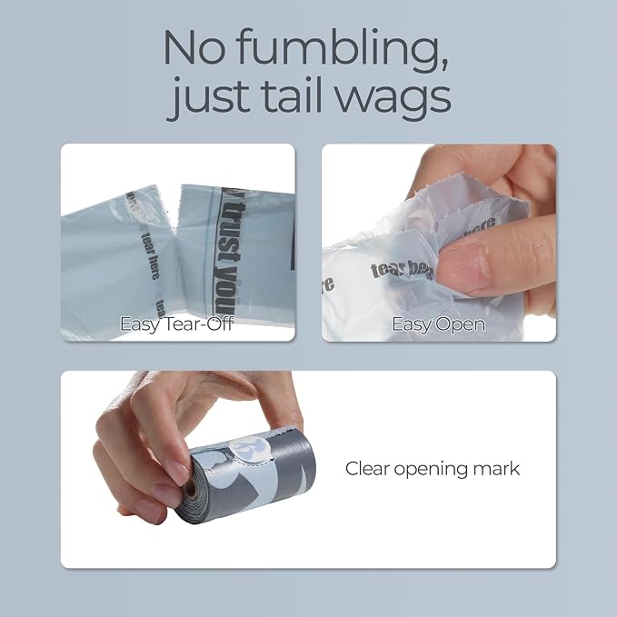 Poop Bags for Dogs, Leak Proof Bag and Mess-free Waste Bags for Dog Walking and Cats Litter, Fits Leash Dispenser, Unscented, 256 Bags（16 Rolls × 16 Bags), Blue