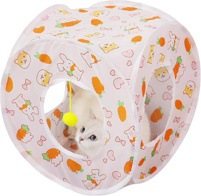 Andiker Cat Tent, 3 Holes Safe and Strong Cute Cats Tunnel Collapsible Easy to Carry Cat House for Indoor Cats Kittens Hiding Playing Training Sleeping (Square Carrot)