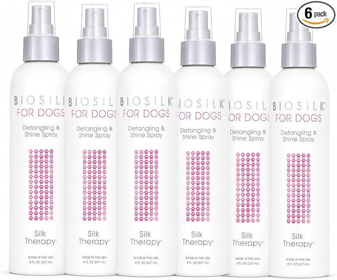 BioSilk for Dogs Silk Therapy Detangling and Shine Protecting Spray, pH Balanced Leave-in Mist with Silk and Vitamins for Dematting, Paraben-Free, All Coats and Breeds, 8 Fl Oz - 6 Pack