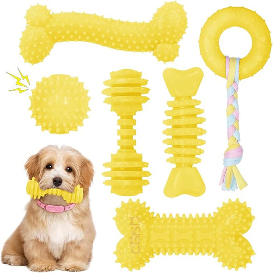 Puppy Toys, 6 Pack Dog Chew Toys for Puppy, Cute Yellow Small Dog Toys, Teething Toys for Puppies, Soft Durable Interactive Chew Toy for Small Dogs