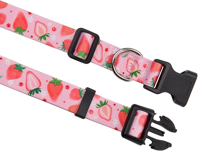 Mihqy Dog Collar with Bohemia Floral Tribal Geometric Patterns - Soft Ethnic Style Collar Adjustable for Small Medium Large Dogs(Strawberry,S)