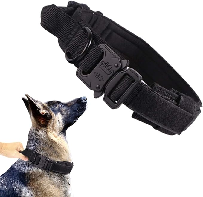 Tactical Dog Collar Adjustable Military Nylon Dog Collar with Control Handle and Heavy Duty Metal Buckle for Medium and Large Dogs (Black,XXL)