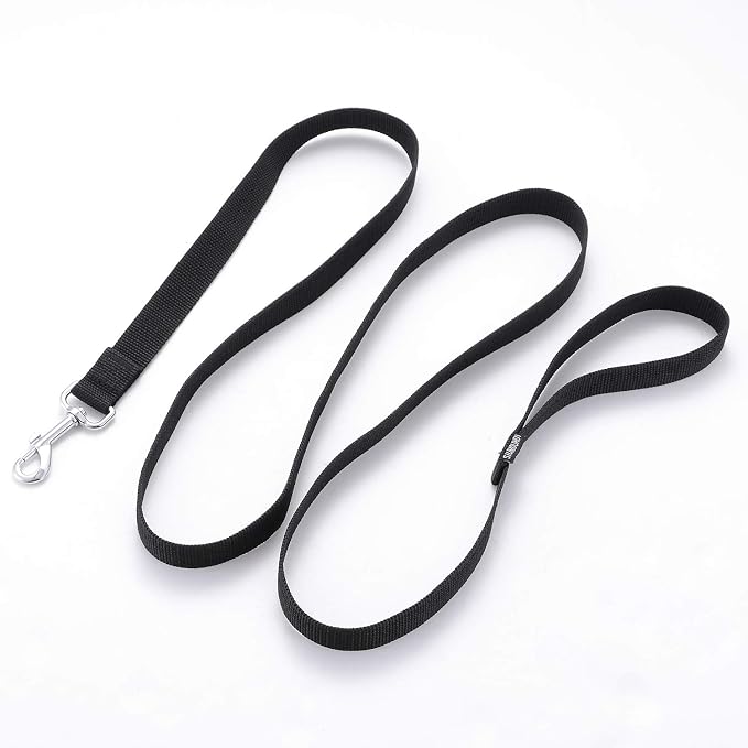 Strong Durable Nylon 10ft Long Dog Training Leash, Traction Rope, 1 Inch Wide, for Small and Medium Dog (Black, 10 Feet)