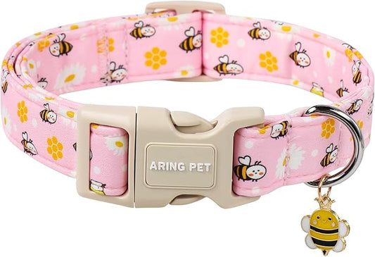 ARING PET Summer Dog Collar, Cute Pink Bee Daisy Floral Pet Collars with Quick Release Buckle for Puppy Small Medium Large Boy Girl Dogs-XS