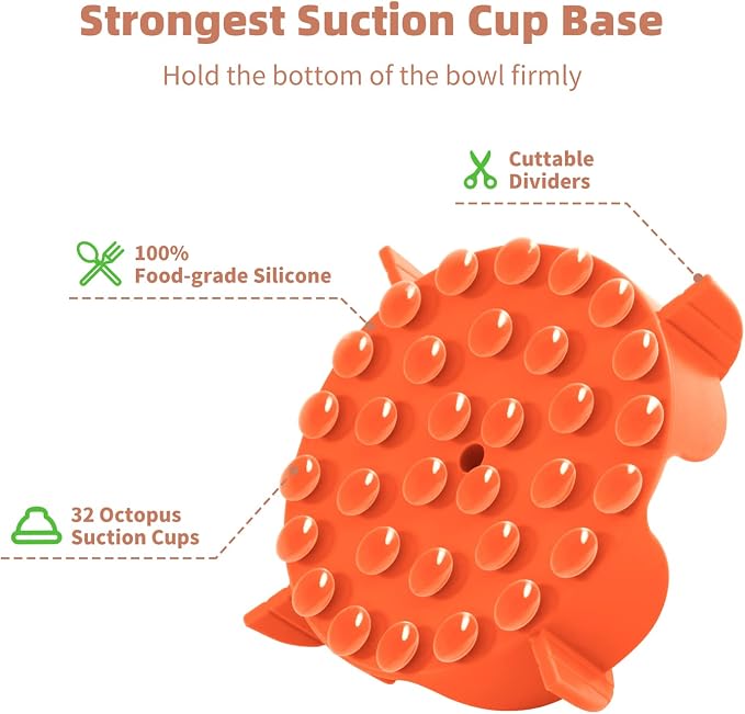 Jaoul Slow Feeder Dog Bowls Insert for Large Breed, 7 Inch Cuttable Slow Feeder Insert with 32 Octopus Suction Cups for Medium Large Size Dog Food Bowl (X-Large, Orange)