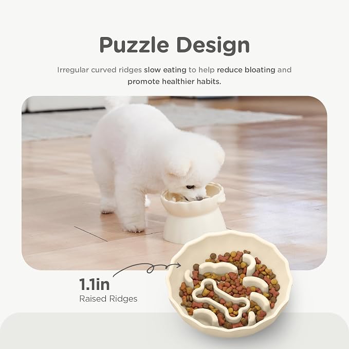 Slow Feeder Dog Bowls Made of Premium Food-Grade Silicone, Anti-Choking & Slow Eating for Improved Digestion, Non-Slip, Soft & Durable, Quiet Dog Bowl, Cute, Dishwasher Safe (Ivory, Doggy)