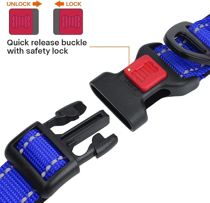 Taglory Reflective Dog Collar for Small Dogs, Soft Neoprene Padded with Escape-Proof Locking Buckle, Upgraded Zinc Alloy Ring, Adjustable Nylon Collar for Walking, Blue,S