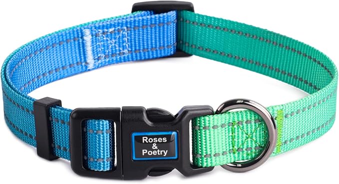 Roses&Poetry Dog Collars for Medium Dogs, Adjustable Durable Pet Collars for Small Medium Large Dogs (Bluegreen-M)