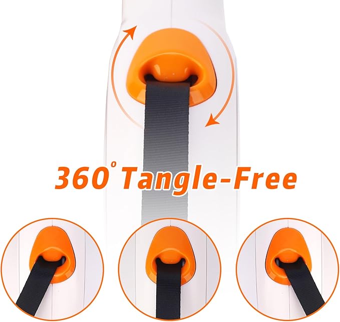 Retractable Dog Leash, 16 FT/26 FT Dog Leash Retractable for Small/Medium/Large Dogs up to 110 lbs, Strong Nylon Tape, Tangle Free, One-Hand Brake (White/Orange, Large)