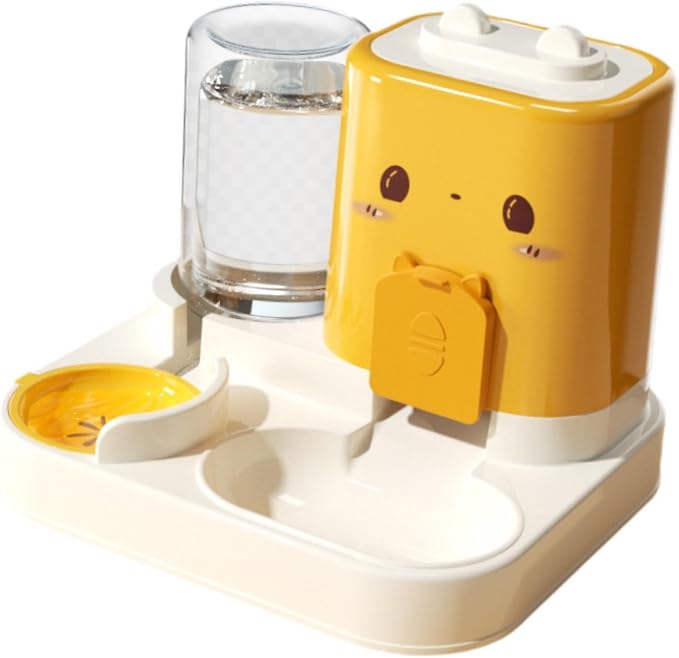 Baoblaze 2 in 1 Automatic Pet Feeder Removable Drinking Household Supplies Water Dispenser Pet Feeding Bowl for Small Dogs Kitten Puppy Bunny Animals, Yellow