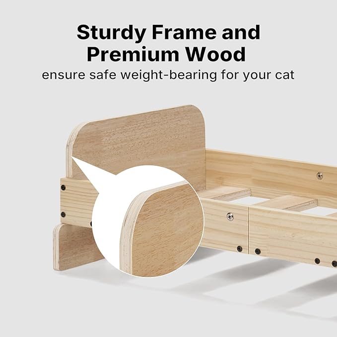 Veehoo Elevated Cat Bed Indoor, Wood Furniture Style Cat Couch Sofa with Removable Washable Cover, Cute & Fluffy Small Cats Bed Furniture for Home