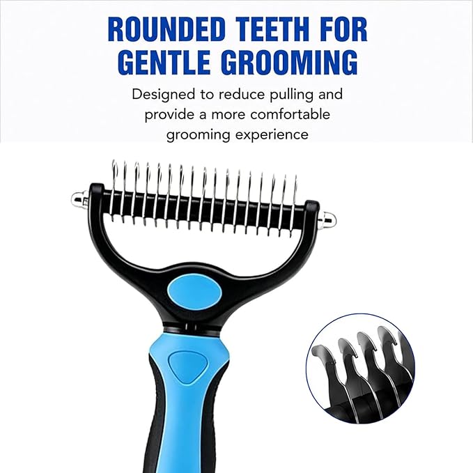 2026 New Undercoat Rake For Dogs & Cats, 2-In-1 Double-Sided Pet Grooming Tool With 9/17 Teeth, Used To Remove Loose Hair, Mats, Tangles, And Inner Fur (Large Blue)