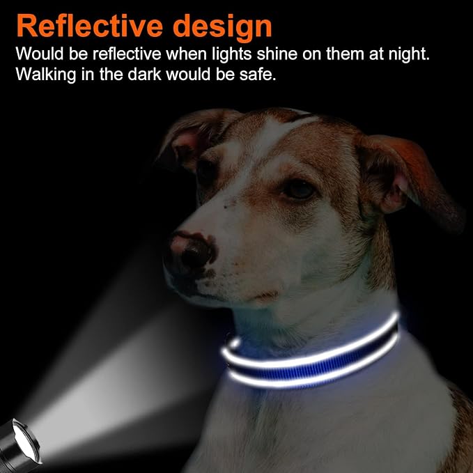 Joytale Reflective Dog Collar, Soft Neoprene Padded, Metal D-Ring, Nylon Pet Collar Adjustable for Medium Dogs, Navy Blue, M