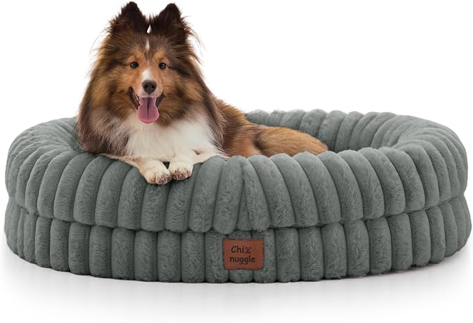 ChiXnuggle Orthopedic Dog Bed for Medium Dogs, Waterproof Faux Rabbit Fur Dog Couch with Egg Crate Foam Support and Washable Removable Cover, Bolster Pet Sofa with Non-Slip Bottom, 30x24x7, Grey