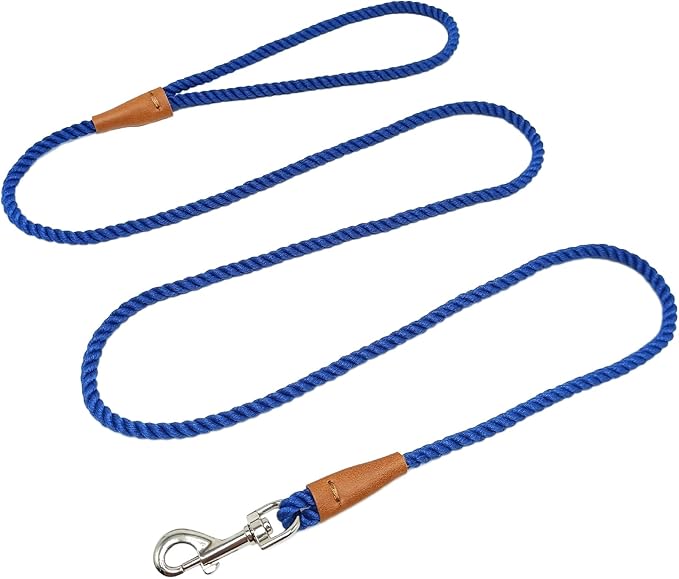 5 FT Puppy Leash for Small Dogs - 1/5" Lightweight & Soft Cotton Braided Rope Dog Leash for Tiny Breeds/Cats Daily Walks Training, Blue