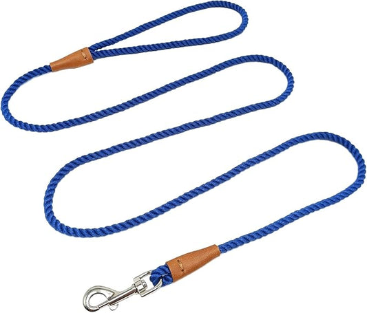 5 FT Puppy Leash for Small Dogs - 1/5" Lightweight & Soft Cotton Braided Rope Dog Leash for Tiny Breeds/Cats Daily Walks Training, Blue
