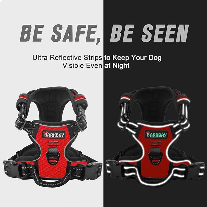 BARKBAY No Pull Dog Harness Front Clip Heavy Duty Reflective Easy Control Handle for Large Dog Walking(Red,S)