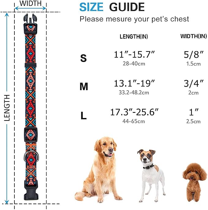 Tribal Dog Collar Aztec Pattern Adjustable Collars Small