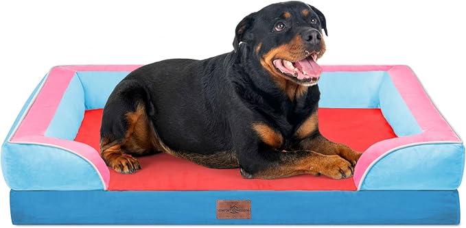 Comfort Expression Orthopedic Dog Bed for Extra Large Dogs 45x35 Inch, Waterproof Egg Crate Foam XL Pet Bed with Bolsters, Dog Couch with Washable Cover & Non-Slip Bottom, Atlanta