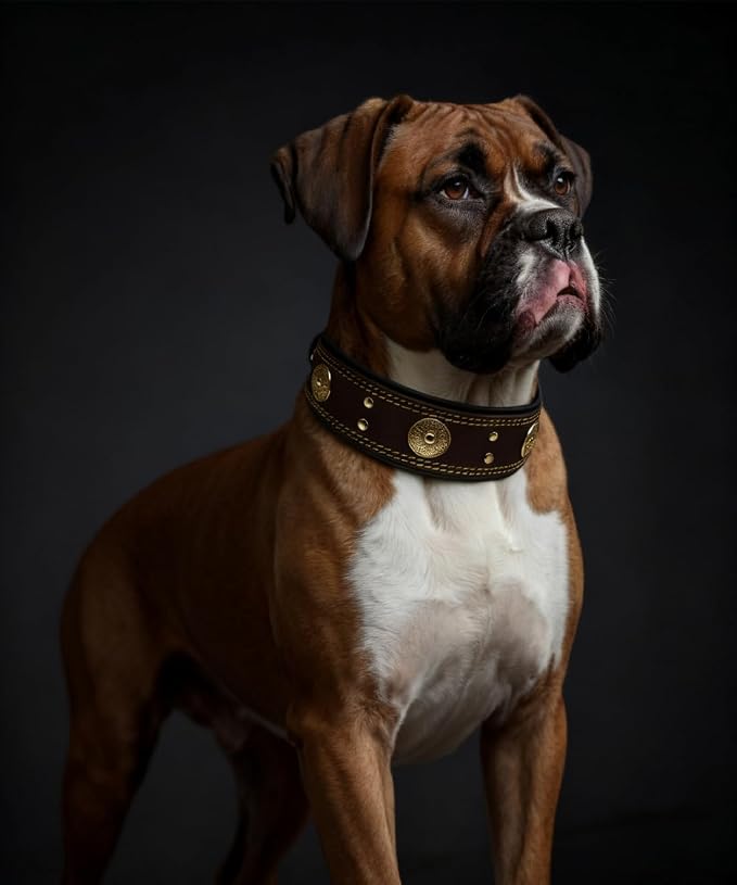 Genuine Leather Dog Collar for Large Dogs,2 in Wide Heavy Duty,BN-GD-S | Handmade,Stainless Steel Pin Buckle,Soft Padded,Alloy Studded,Luxury Eye-catching Design,Medium Large Giant Breeds,15-19 in