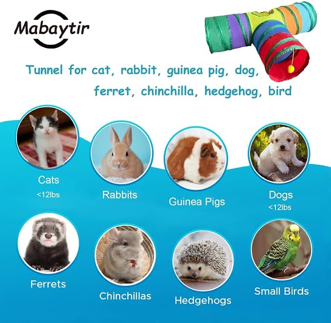 3-Way Collapsible Cat Tunnel Tube Toy Rainbow T— Interactive Play Tunnel with Hanging Ball & Peek Hole for Indoor Cats, Kittens, Puppies & Rabbits | Hours of Fun & Exercise