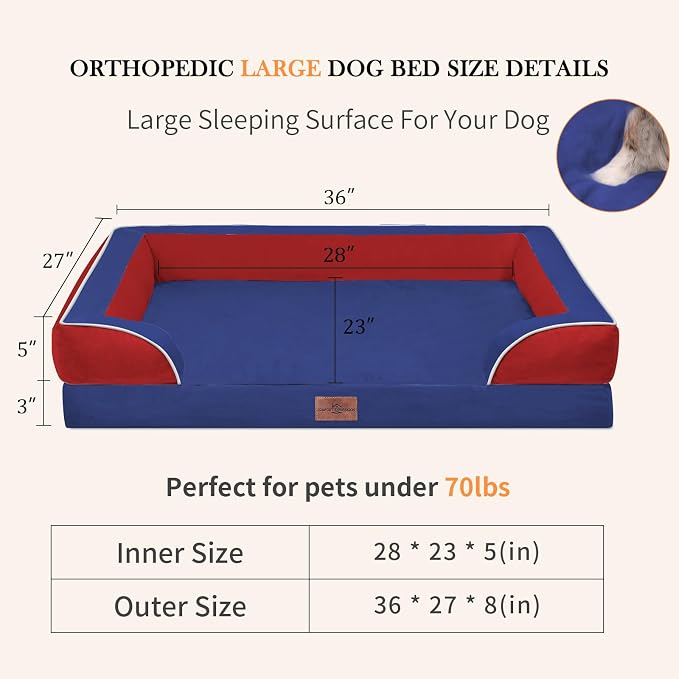 Comfort Expression Orthopedic Dog Bed for Large Dogs 36x27 Inch, Waterproof Egg Crate Foam Large Pet Bed with Bolsters, Dog Couch with Washable Cover & Non-Slip Bottom, American Flag 4