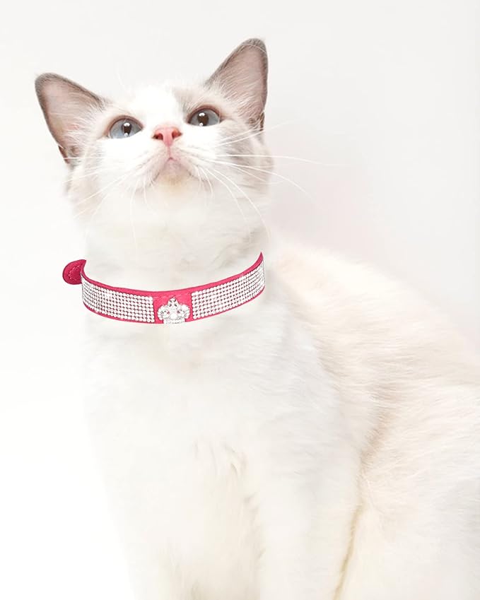 Dog Collar for Small Dogs, Adjustable Leather Suede Bling Dog Collars，Pink Dog Collar Cat Collar, Rhinestone Dog Collar (XS, Rose red3)