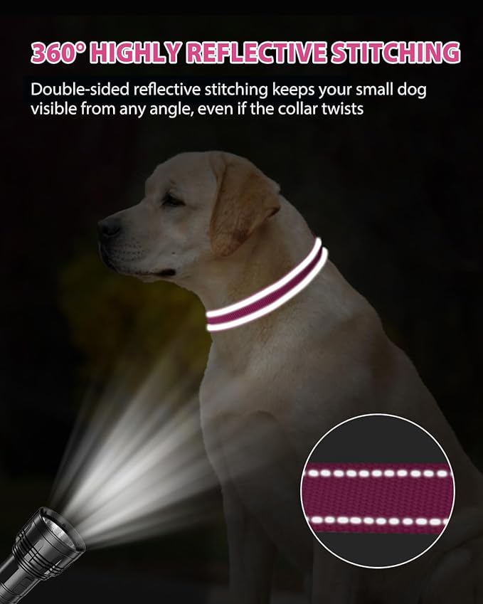 Joytale Extra Large Dog Collar, Wide Double-Sided Reflective Nylon Collar for Night Safety, Adjustable Quick-Release for Gentle Giants, Hotpink, XL (1 1/4" Width)