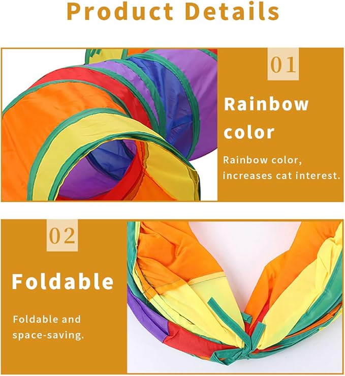 SUSWIM Cat Tunnel,Pet Cat Tunnels for Indoor Cats Large,Collapsible Cat Tunnel Maze Toy Shape S,Rainbow Colors.