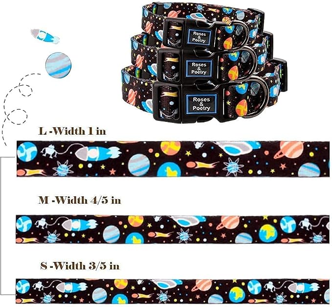 Roses&Poetry Dog Collar with Colourful Star Patterns, Adjustable Durable Puppy Collars for Small Medium Large Dogs (Star-S)