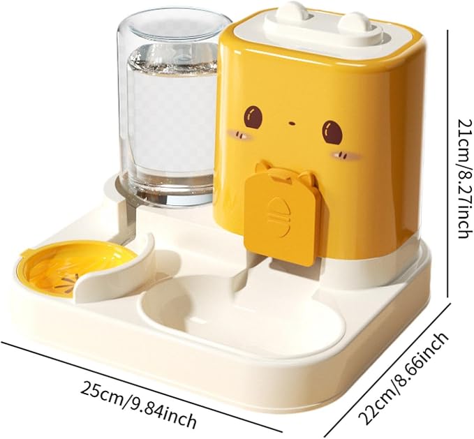 Baoblaze 2 in 1 Automatic Pet Feeder Removable Drinking Household Supplies Water Dispenser Pet Feeding Bowl for Small Dogs Kitten Puppy Bunny Animals, Yellow
