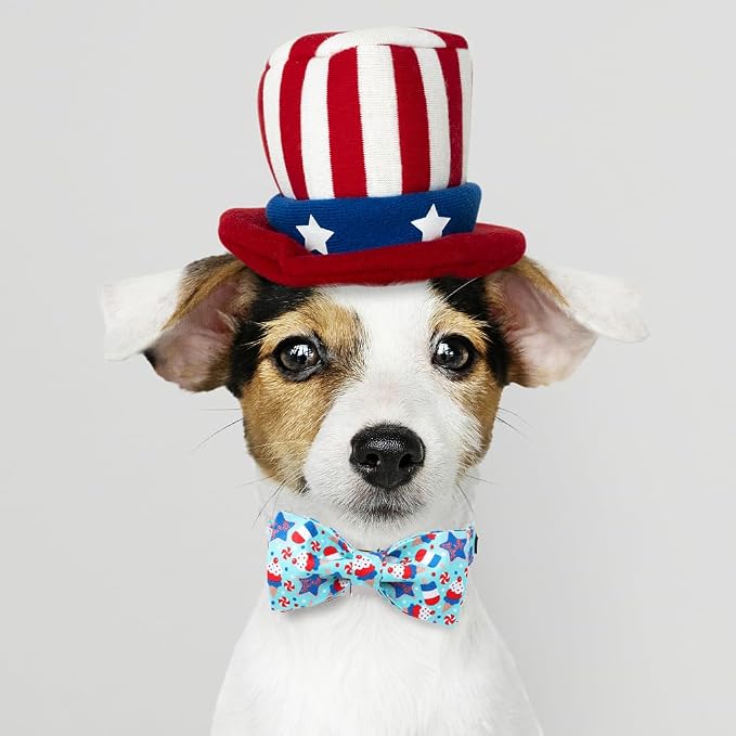 Maca Bates 4th of July American Flag Dog Collar with Bow Tie for Dogs Bowtie 4 of 7 Icecream Adjustable Durable Patriotic Collars USA Independence Day Gift for Small Medium Large XL Boy GirlPuppy