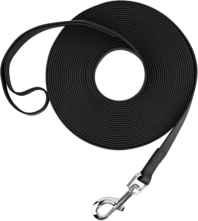 Waterproof Long Leash Durable Dog Recall Training Lead Great for Outdoor Hiking, Training, Yard, Beach and Swimming (Black, 50ft)