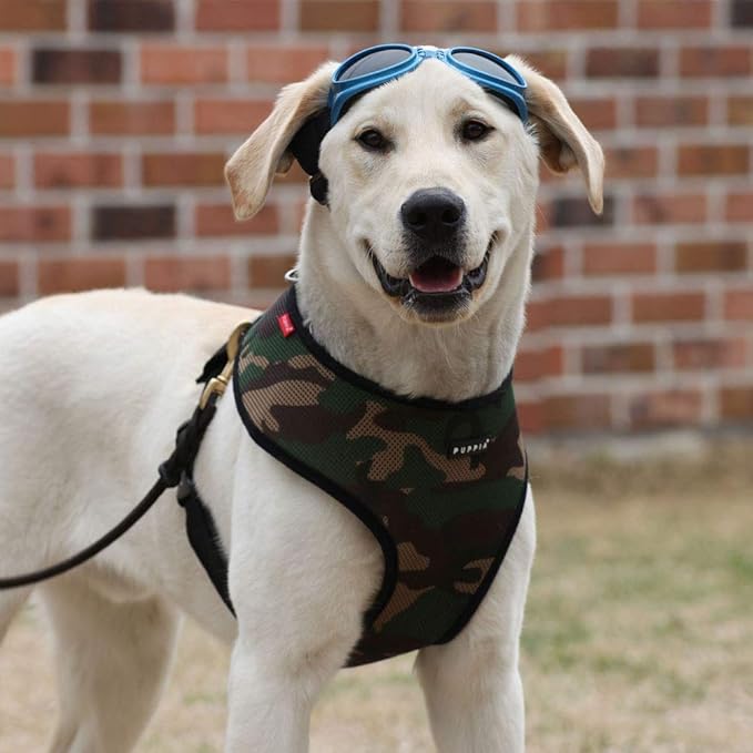 Puppia Soft Dog Harness No Choke Over-The-Head Triple Layered Breathable Mesh Adjustable Chest Belt and Quick-Release Buckle, Camouflage, Medium