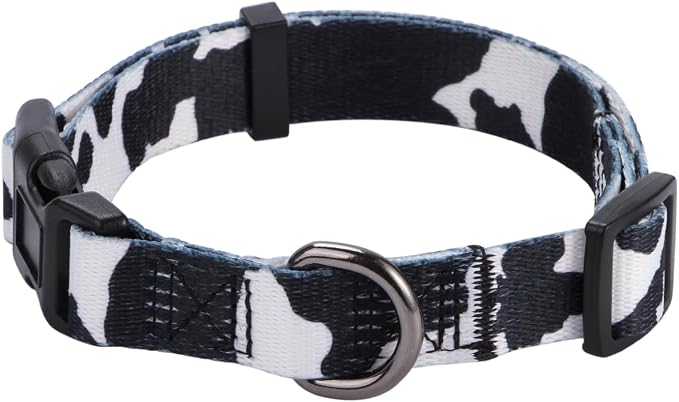 Cow Print Dog Collar Animal Pattern for Dogs White Black, Small